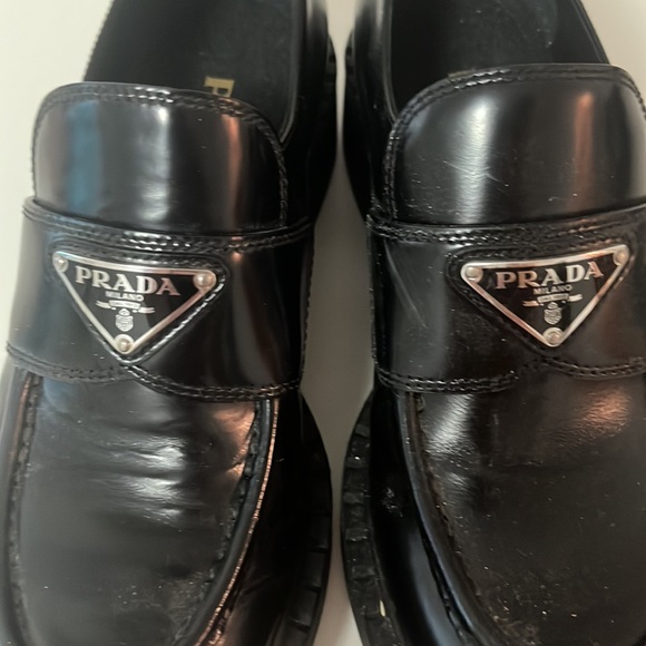 PRADA Spazzolato Logo Platform Leather Loafers size 38 - Picture 4 of 5